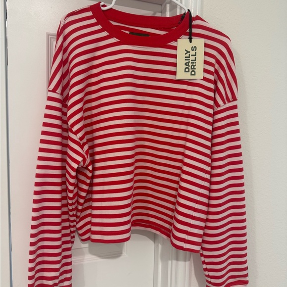 Daily Drills Red and White Striped Long Sleeve Tee - Picture 2 of 2